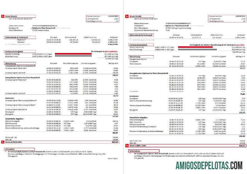Conta de serviços públicos de eletricidade EVN da Áustria 5 páginas 3 4 baixar para verificação